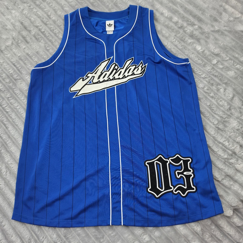 Adidas Originals Womens XL Blue Pinstripe Basketball Jersey Tank Top 03 Logo
